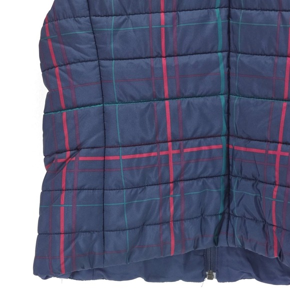 LOFT Puffer Vest Womens Small Navy Plaid Clueless Preppy Academia Style Full Zip - Picture 15 of 16